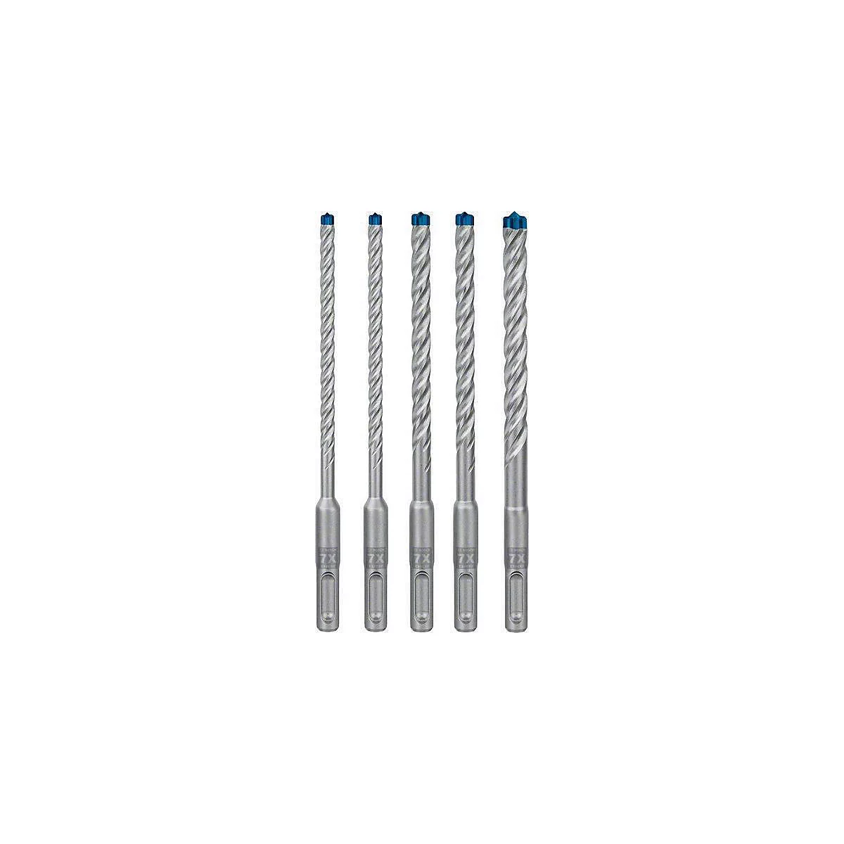 Cinq mèches en métal avec des pointes bleues. Le design est en spirale, marqué 7X.
