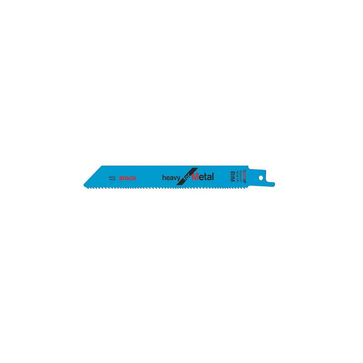Une lame de scie sabre bleu vif avec les inscriptions "BOSCH" et "heavy for Metal".