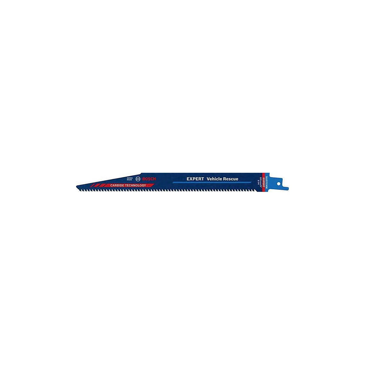 Lame de scie pour le sauvetage de véhicules, bleu et rouge. Inscription : EXPERT Vehicle Rescue, Bosch, Carbide Technology.