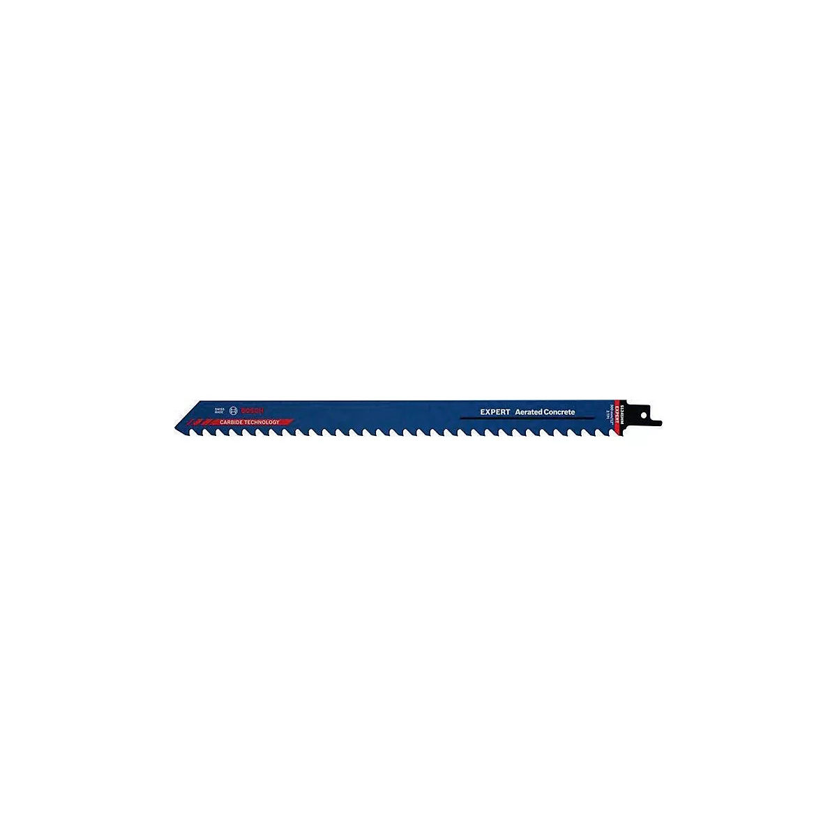 Sägeblatt für Porenbeton mit blauer Oberfläche und Zähnen. Schriftzüge: Expert Aerated Concrete und Carbide Technology.