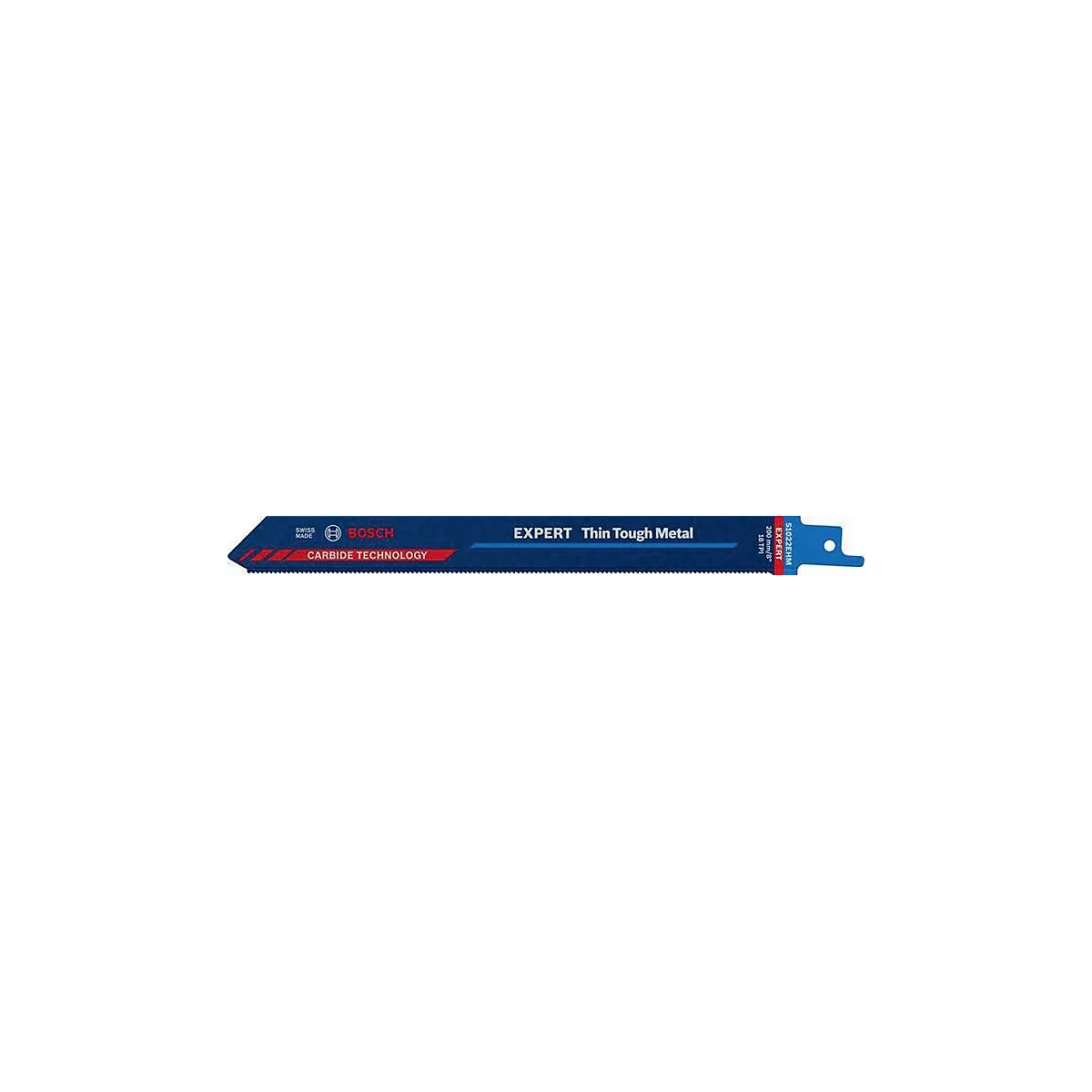 Sägeblatt blau, mit Schriftzug EXPERT Thin Tough Metal. Der Schriftzug CARBIDE TECHNOLOGY ist auf rotem Hintergrund.