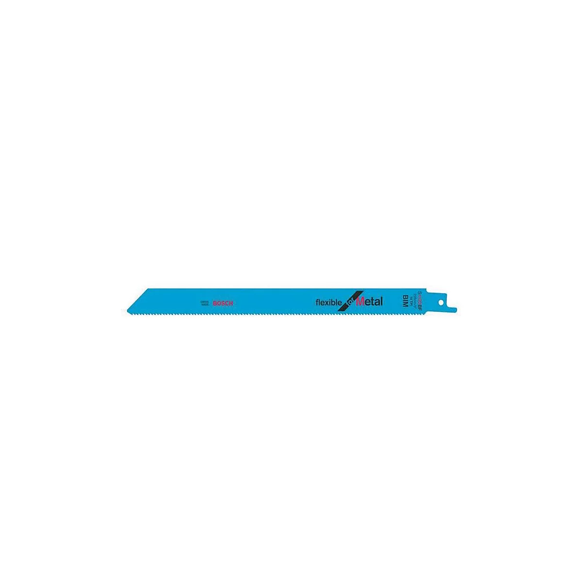 Blaue Säbelsäge mit "flexible METAL" Schriftzug. Das BOSCH Logo und die Bezeichnung BIM sind zu sehen.