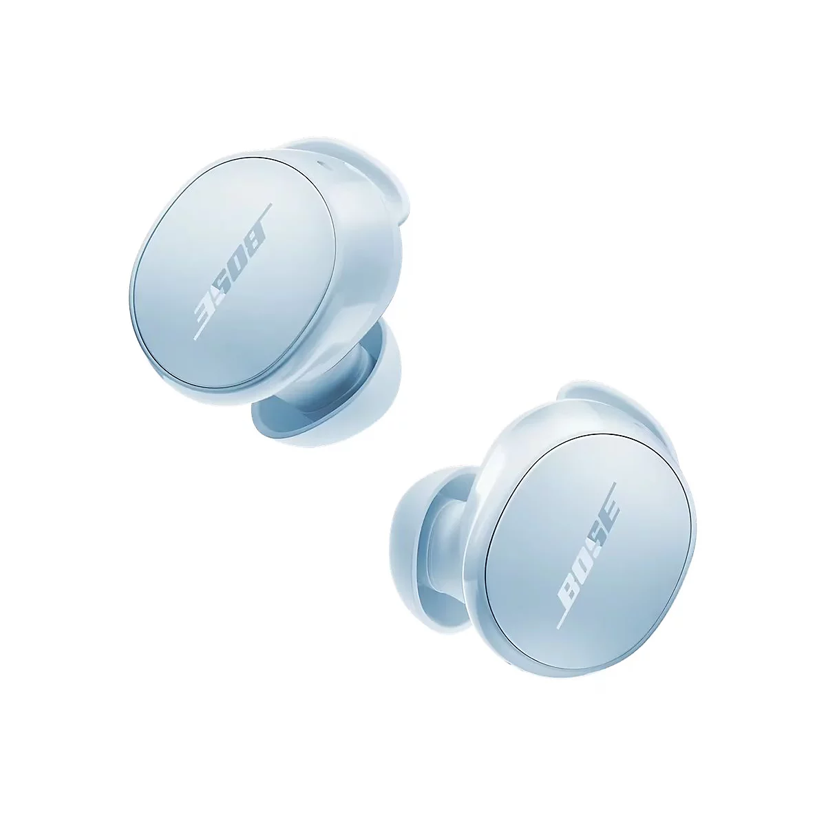 Zwei hellblaue Bose In-Ear-Kopfhörer vor weißem Hintergrund.