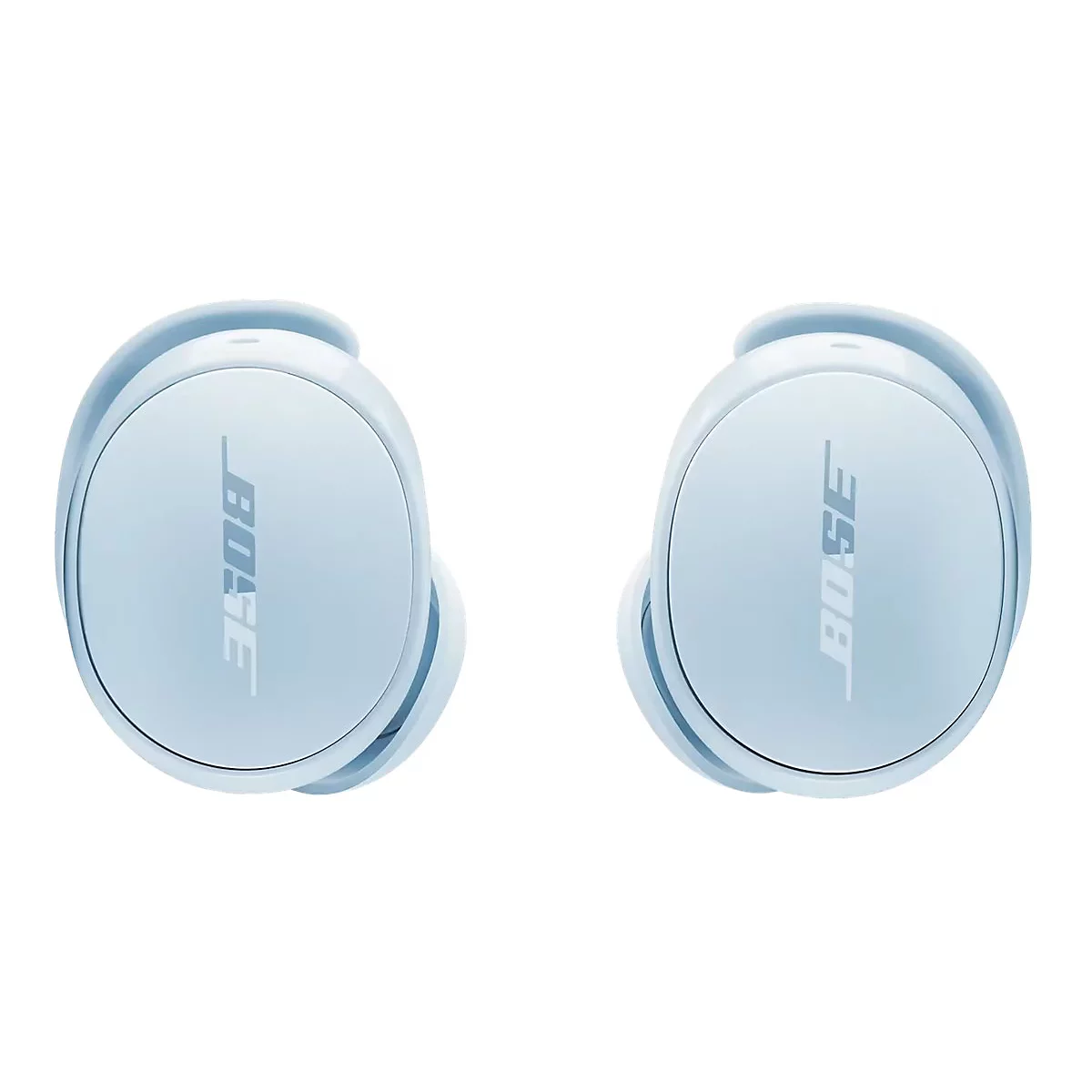Zwei hellblaue Bose In-Ear-Kopfhörer vor weißem Hintergrund.