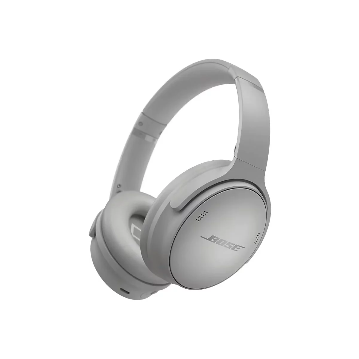 Graue Bose Over-Ear-Kopfhörer vor weißem Hintergrund.