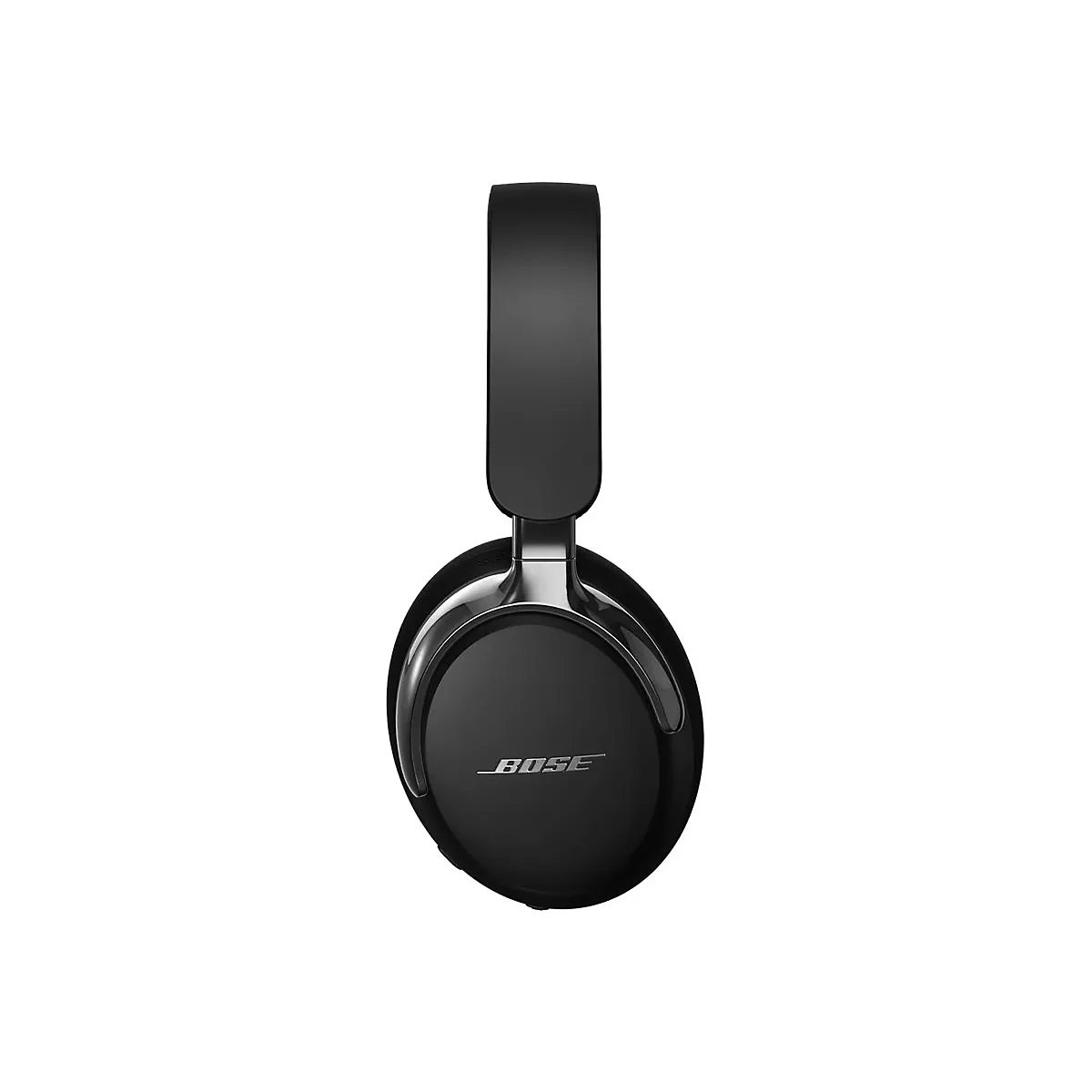 Schwarze Bose Over-Ear-Kopfhörer in Seitenansicht vor weißem Hintergrund.