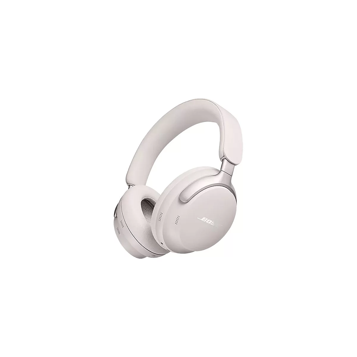 Weiße Bose Over-Ear-Kopfhörer vor weißem Hintergrund.