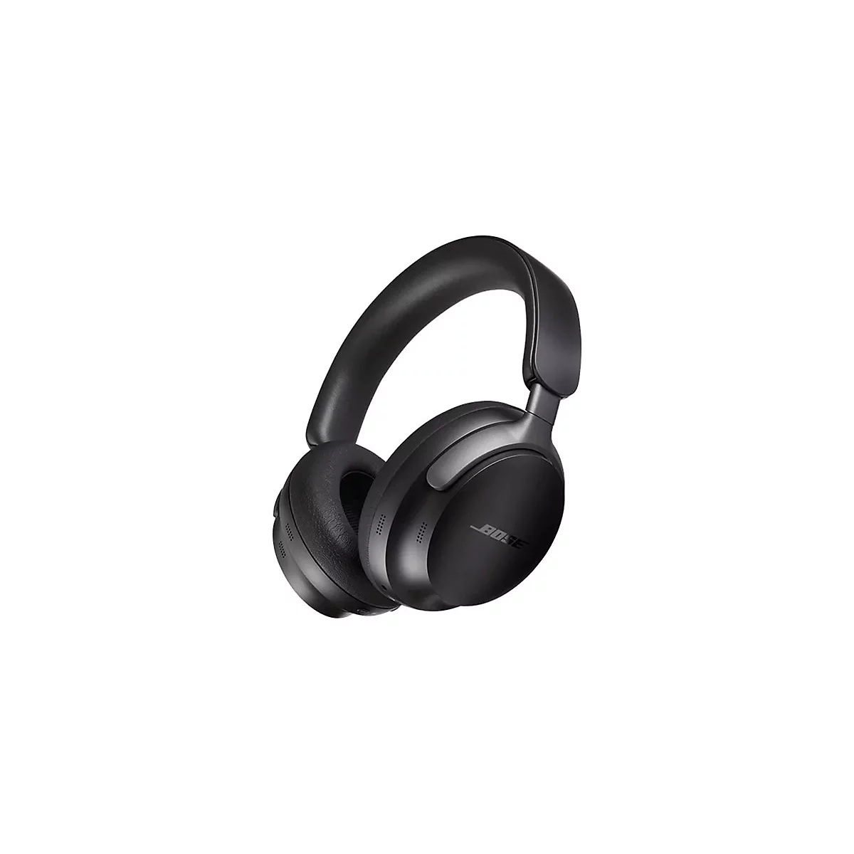 Schwarze, elegante Bose Over-Ear-Kopfhörer vor weißem Hintergrund.