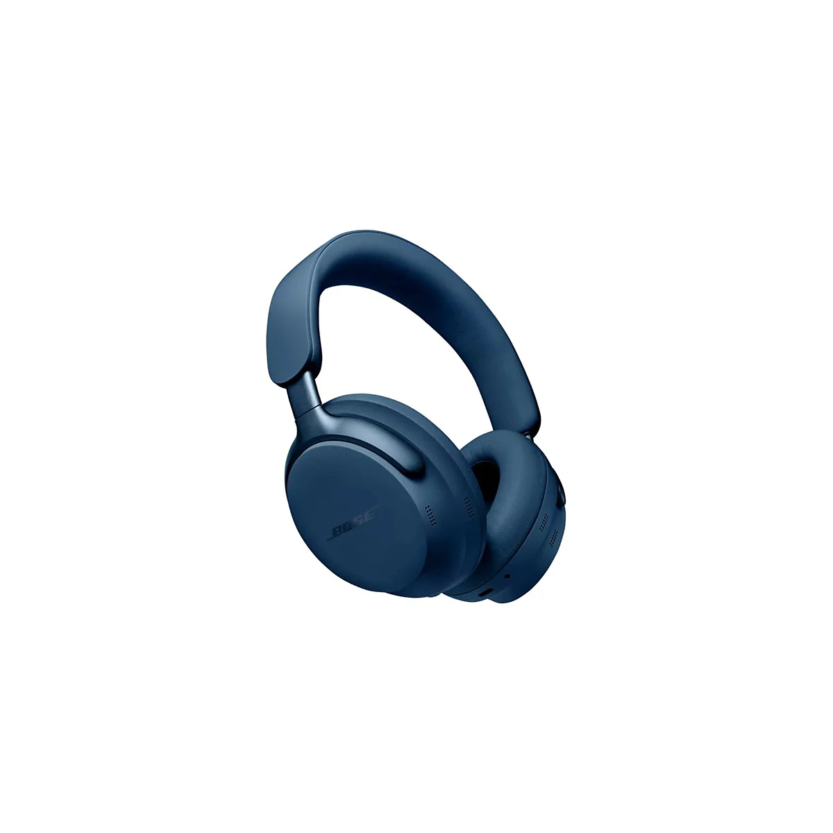 Dunkelblaue Bose Over-Ear-Kopfhörer vor weißem Hintergrund.