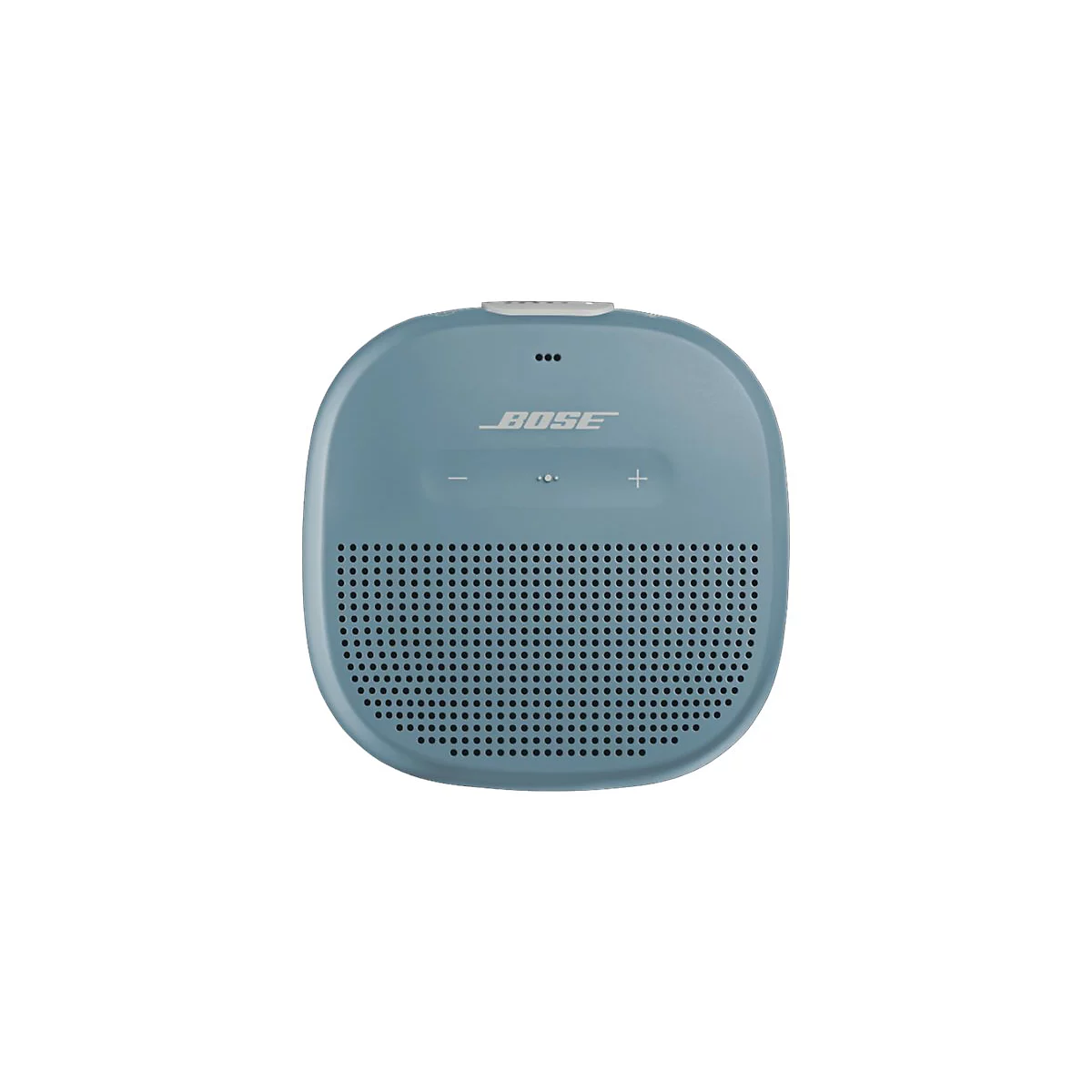 Blauer, quadratischer Bose Bluetooth-Lautsprecher mit abgerundeten Ecken und mittigem Bose-Schriftzug.