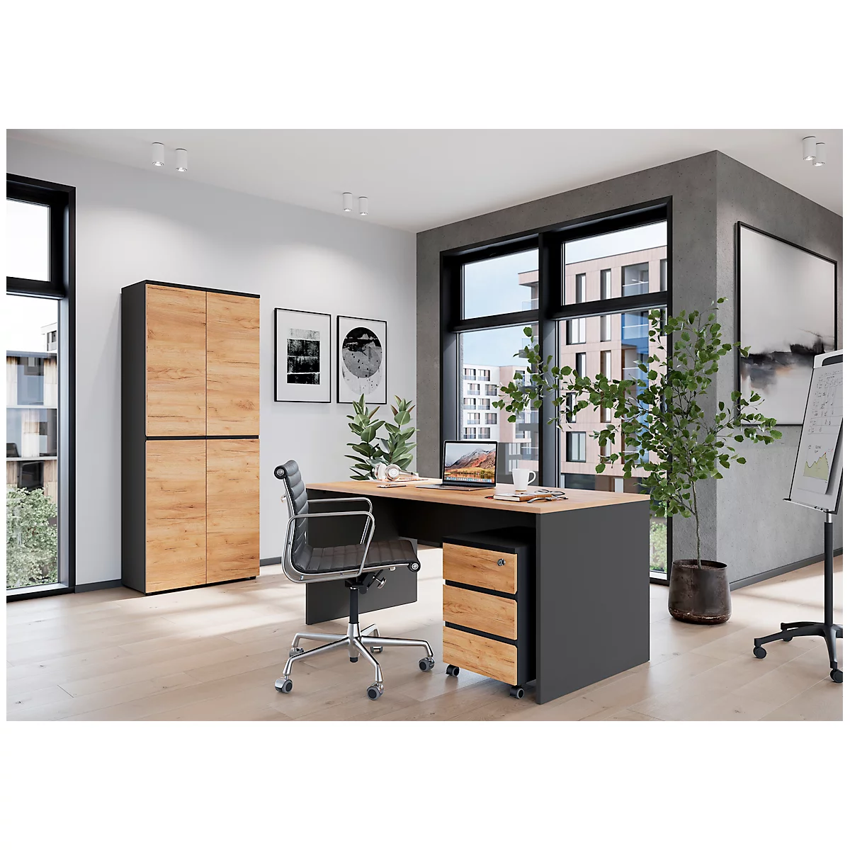 Boston wangentafel, met kniepaneel, B 1580 x D 790 x H 750 mm, Navarra eik/grafiet