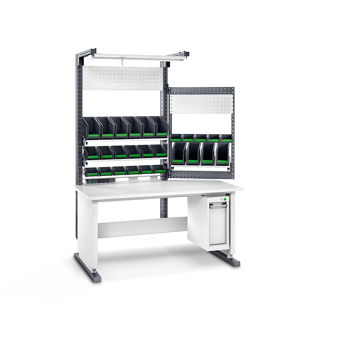 Bott Arbeitsplatzsystem Avero Komplettmodul 3, per Lochraster höhenverstellbar, HPL beschichtete Spanplatte, bis 300 kg, lichtgrau/anthrazitgrau