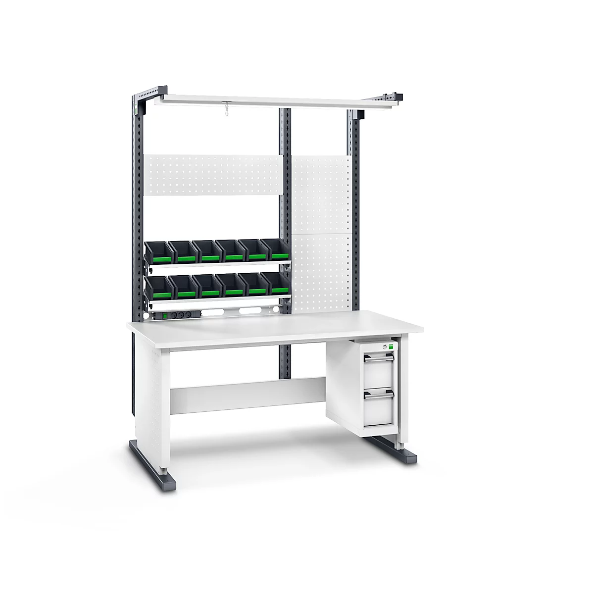 Bott Arbeitsplatzsystem Avero Komplettmodul 4, per Lochraster höhenverstellbar, HPL beschichtete Spanplatte, bis 300 kg, lichtgrau/anthrazitgrau