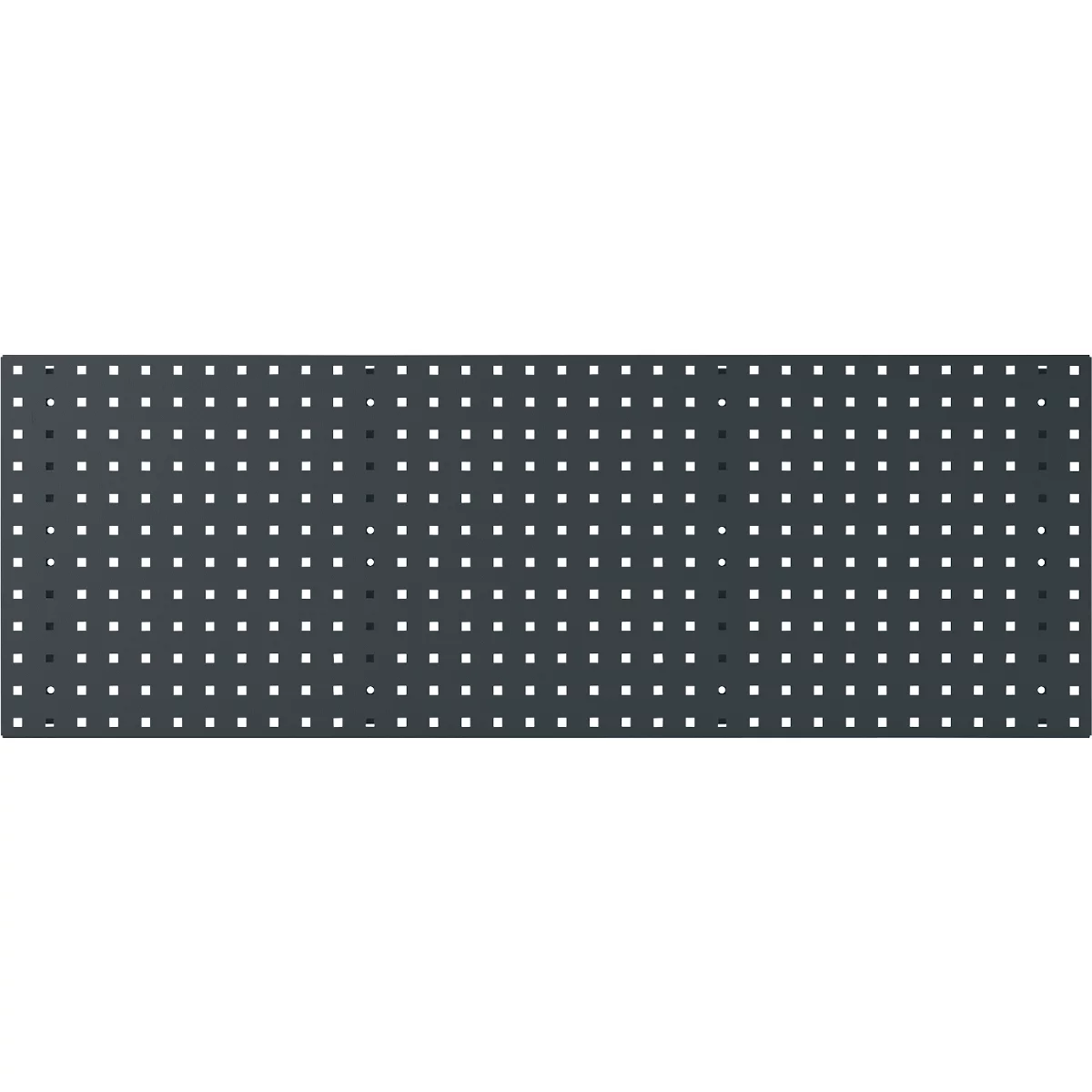 Dunkelgraue Platte mit gleichmäßig verteilten, quadratischen Löchern.