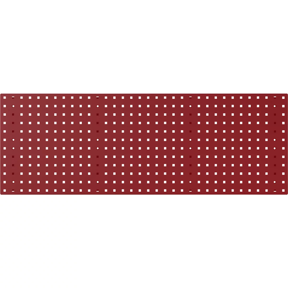 Rechteckige Tafel in Burgunderrot mit regelmäßig angeordneten, quadratischen Aussparungen. Einige sind hell, andere dunkel.