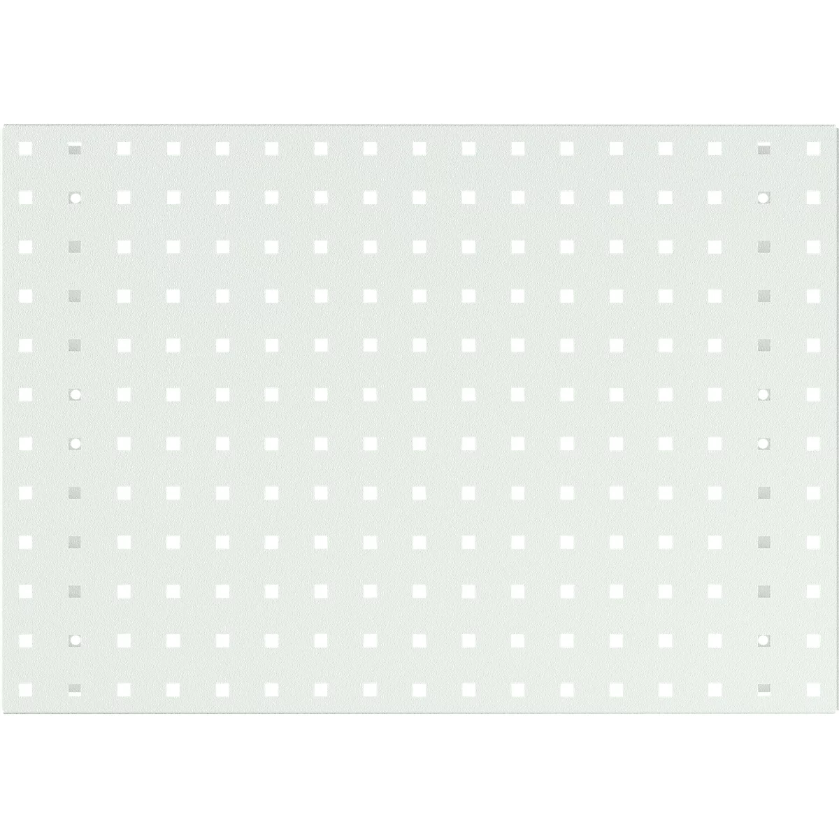 Hellgraue Platte mit quadratischen und runden Löchern.