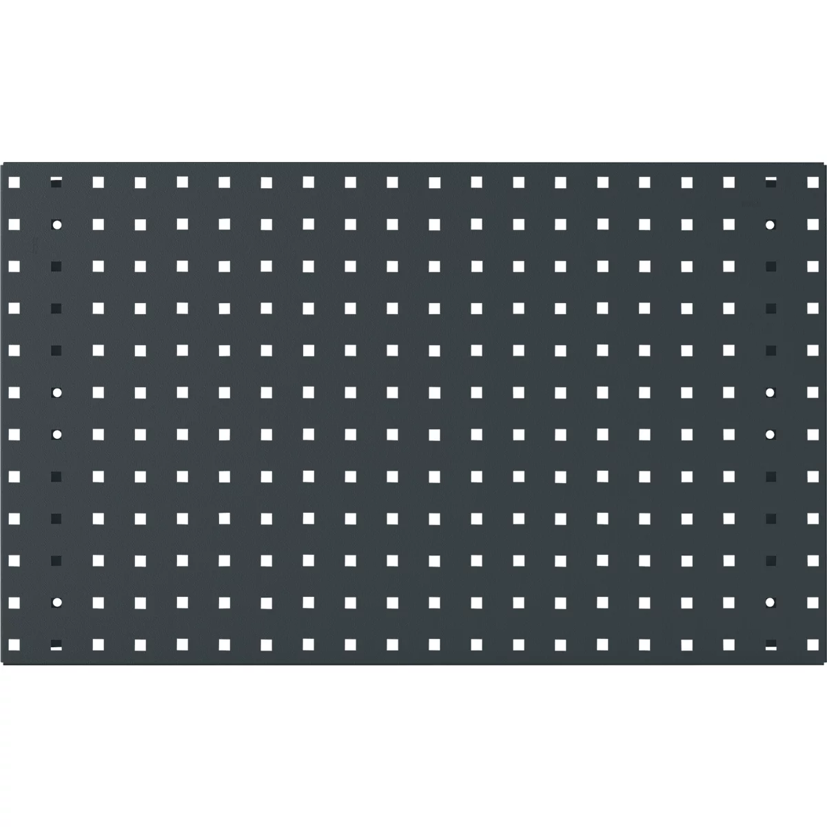 Grauer Hintergrund mit quadratischen und runden Löchern in gleichmäßiger Anordnung.