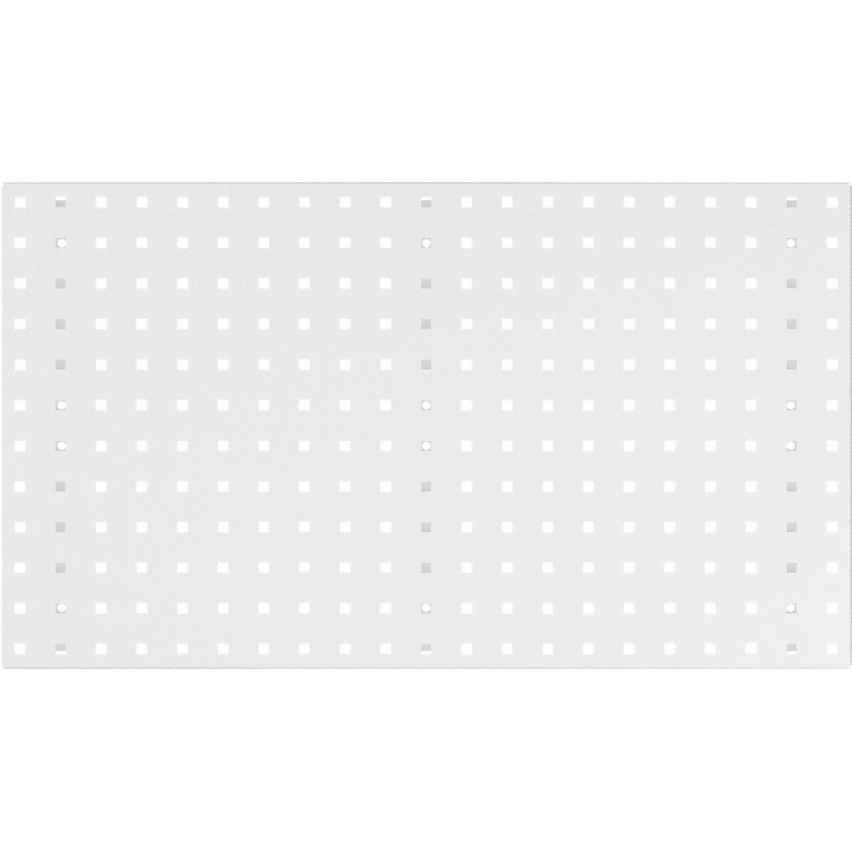 Rechteckige weiße Platte mit regelmäßigen quadratischen Löchern. Eine sehr gleichmäßige Textur.