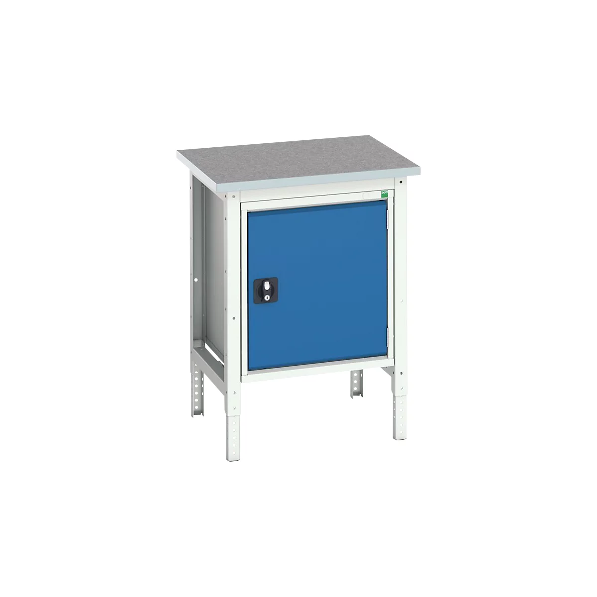 Bott verso box-type werkbank, linoleumblad, 1 deur, 1 plank, B 700 x D 600 x H 780 - 930 mm, lichtgrijs / gentiaanblauw