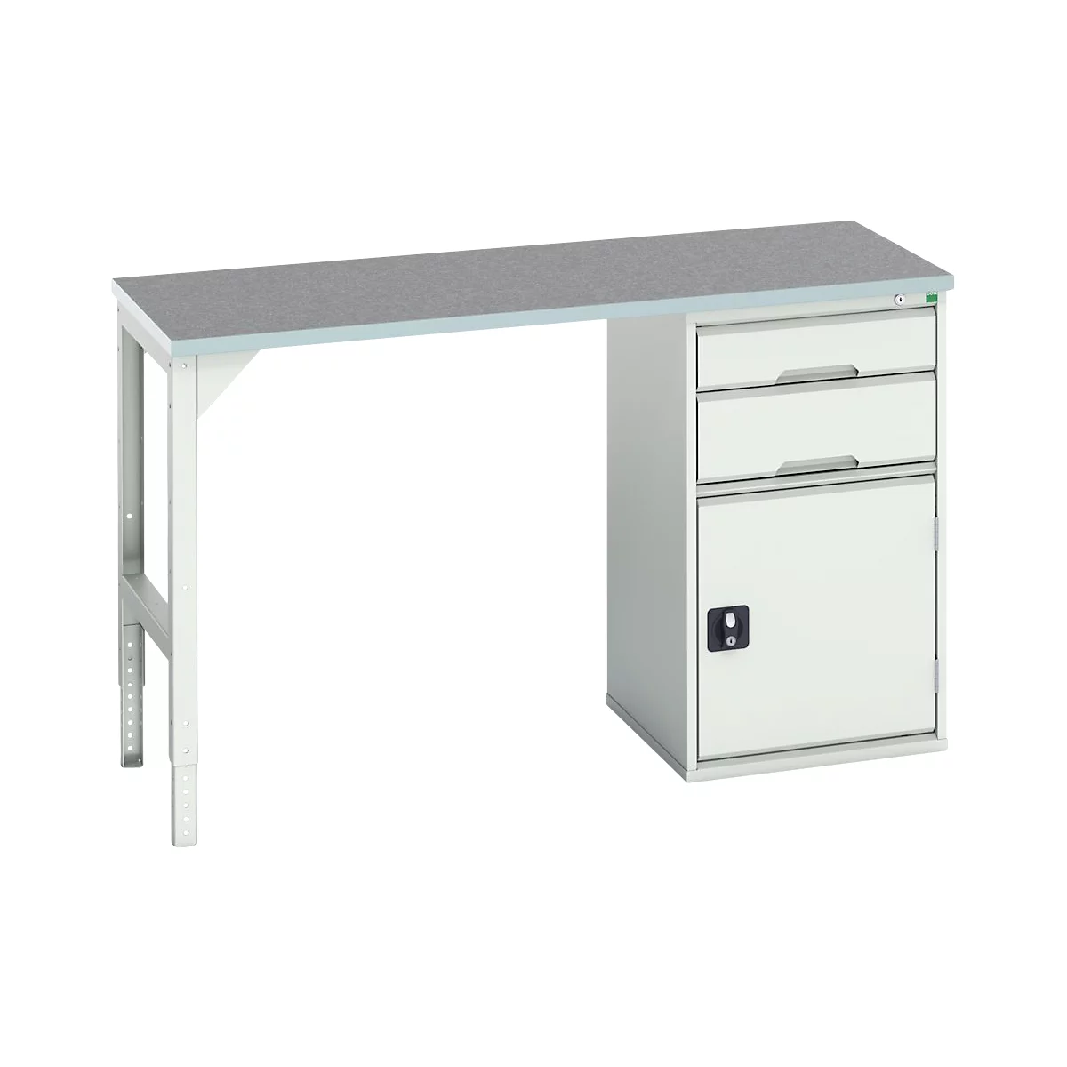 Bott verso onderbouwwerkbank, linoleumblad, 2 laden, 1 deur, 1 plank, B 1500 x D 600 x H 930 mm, lichtgrijs