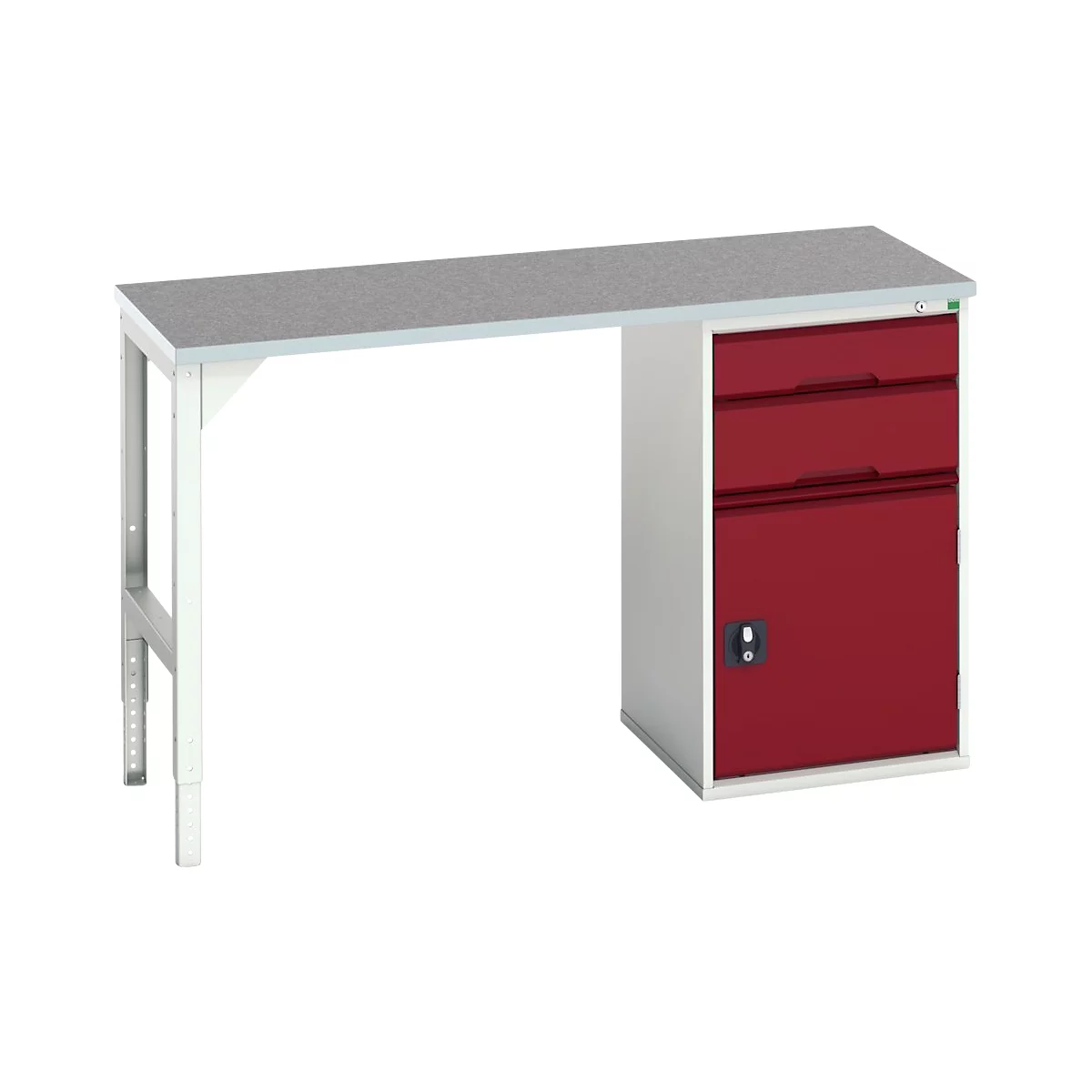 Bott verso onderbouwwerkbank, linoleumblad, 2 laden, 1 deur, 1 plank, B 1500 x D 600 x H 930 mm, lichtgrijs/paarsrood
