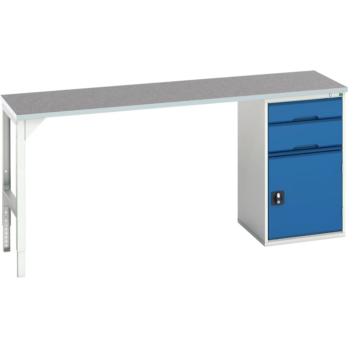 Bott verso onderbouwwerkbank, linoleumblad, 2 laden, 1 deur, 1 plank, B 2000 x D 600 x H 930 mm, lichtgrijs / gentiaanblauw
