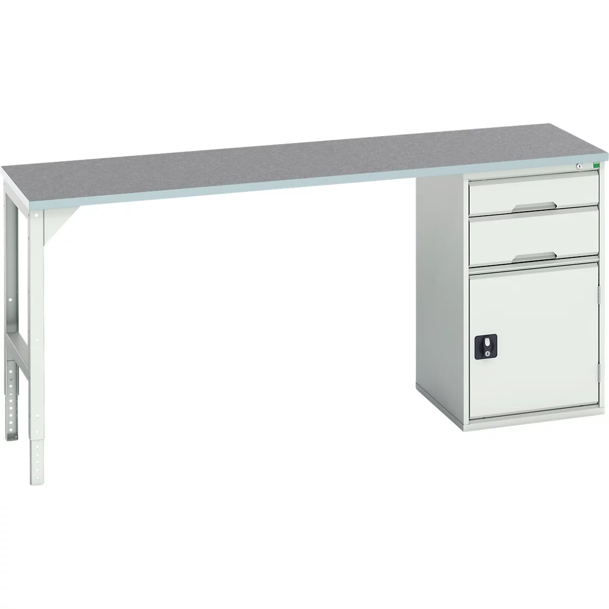 Bott verso onderbouwwerkbank, linoleumblad, 2 laden, 1 deur, 1 plank, B 2000 x D 600 x H 930 mm, lichtgrijs