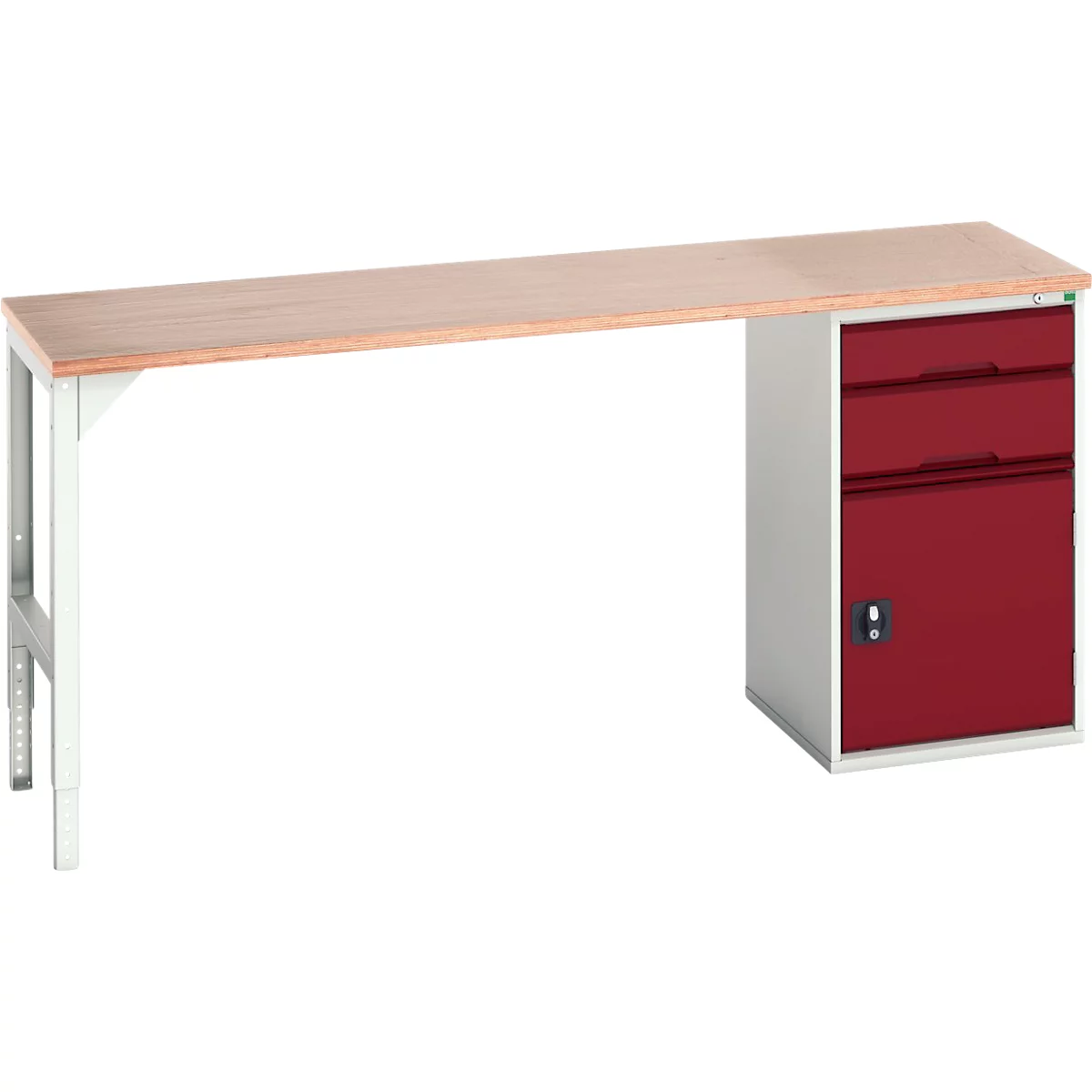 Bott verso onderbouwwerkbank, multiplex legbord, 2 laden, 1 deur, 1 legbord, B 2000 x D 600 x H 930 mm, lichtgrijs/paarsrood