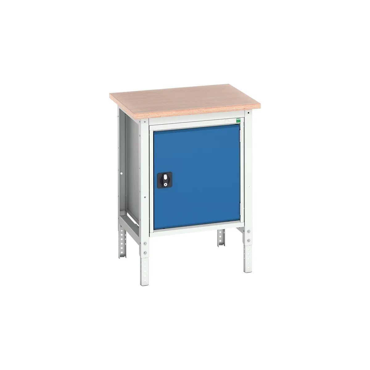 Bott verso werkbank in doosvorm, multiplexplaat, 1 deur, 1 legbord, B 700 x D 600 x H 780 - 930 mm, lichtgrijs / gentiaanblauw