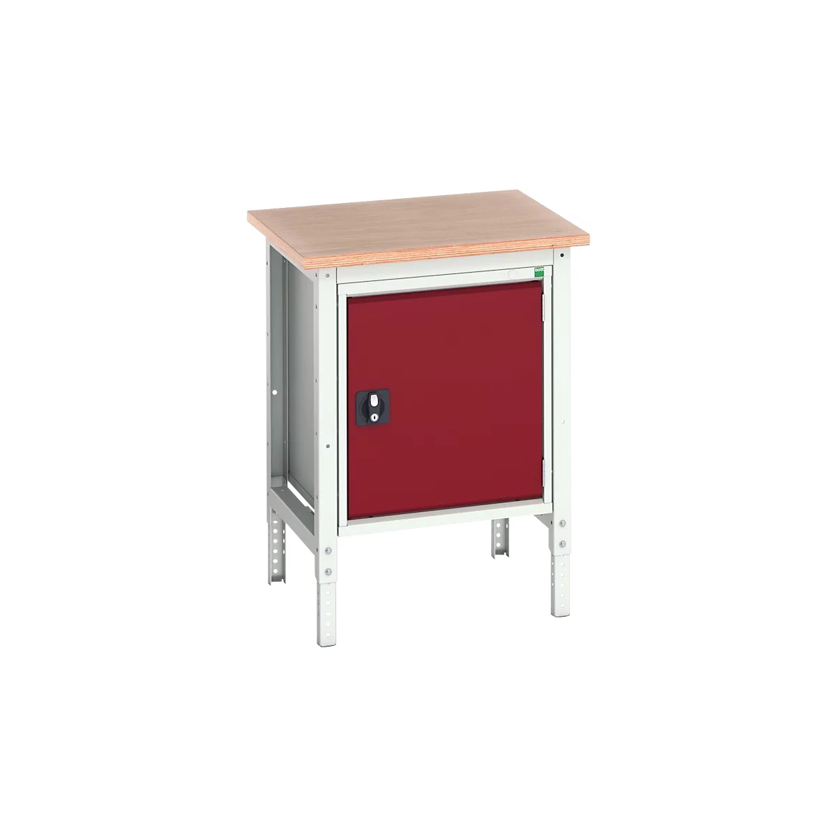Bott verso werkbank in doosvorm, multiplexplaat, 1 deur, 1 legbord, B 700 x D 600 x H 780 - 930 mm, lichtgrijs/paarsrood