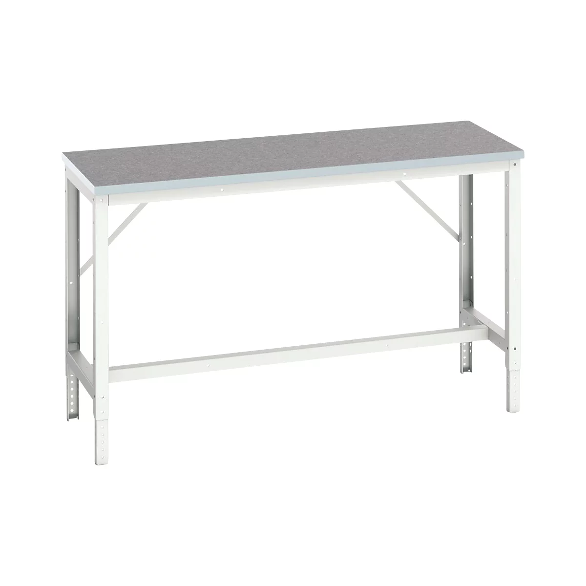 Bott verso werkbank, linoleum werkblad, met traverse set, B 1500 x D 600 x H 780 - 930 mm, RAL 7035 lichtgrijs