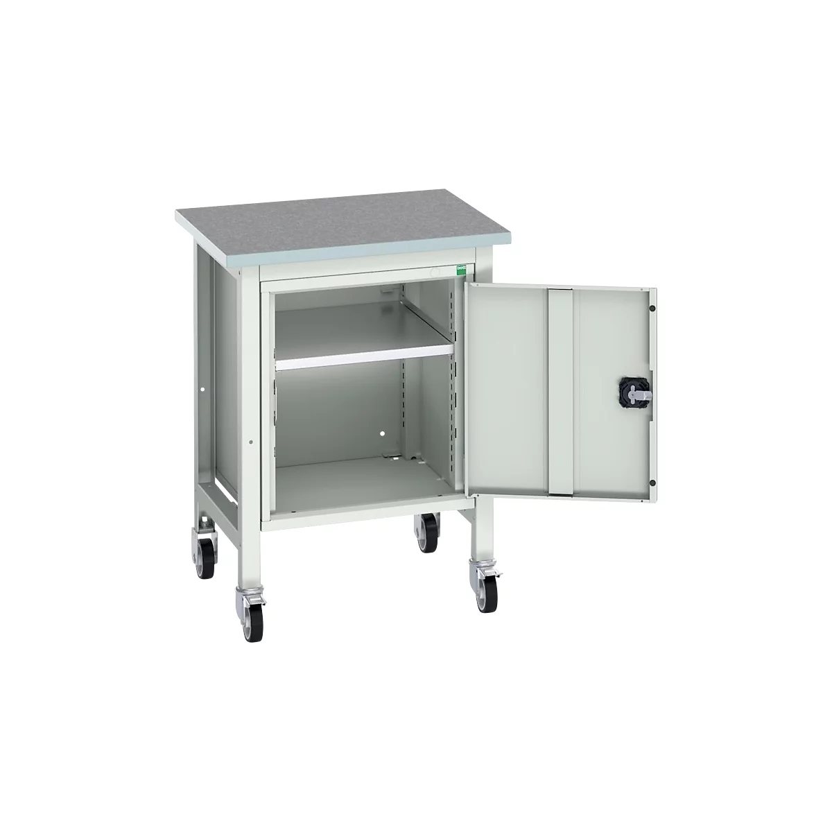 Bott verso werkbank, linoleumblad, 1 deur &amp; 1 plank, B 700 x D 600 x H 930 mm, lichtgrijs