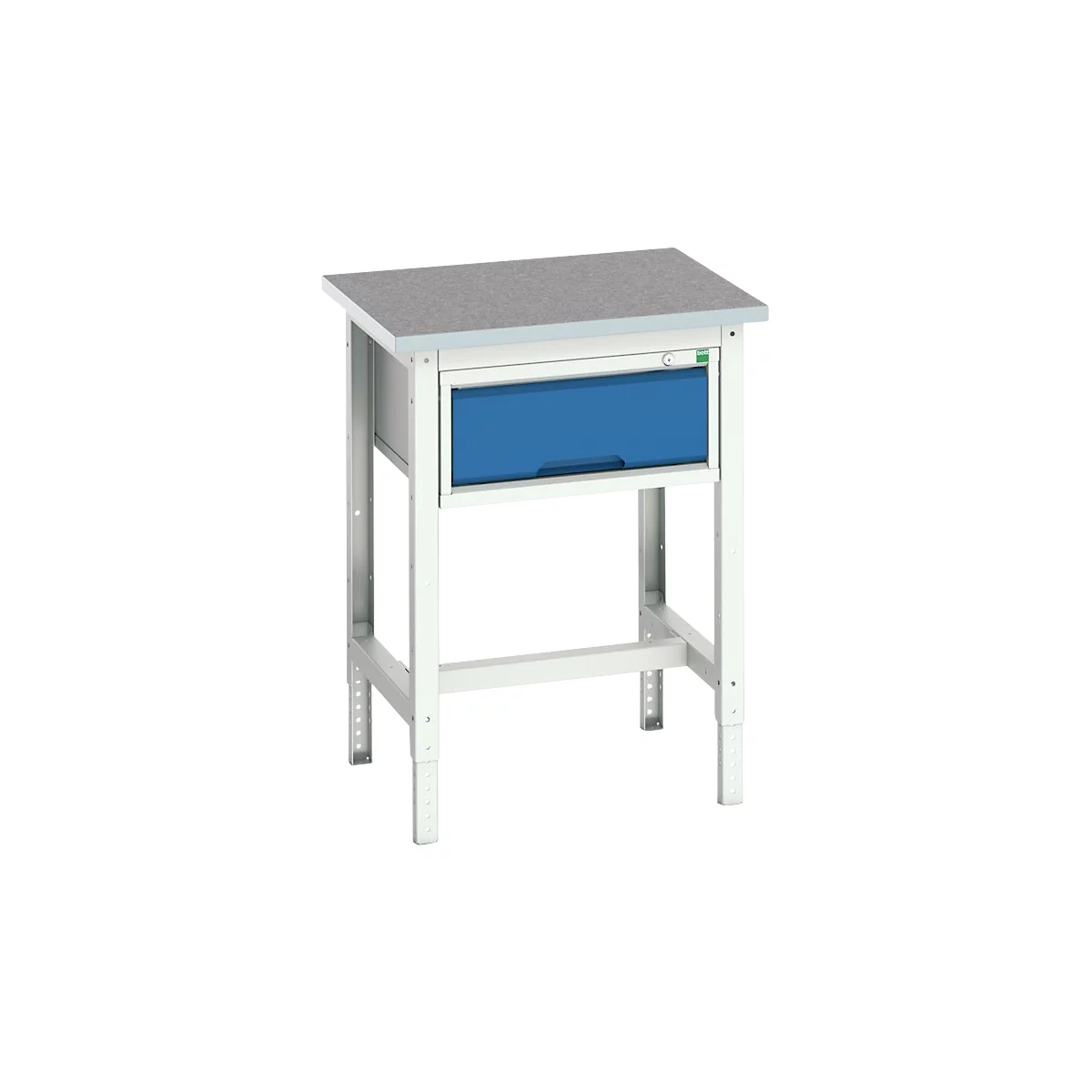 Bott verso werkbank, linoleumblad, 1 lade, met kruisschoorset, B 700 x D 600 x H 780 - 930 mm, RAL 7035 lichtgrijs / gentiaanblauw
