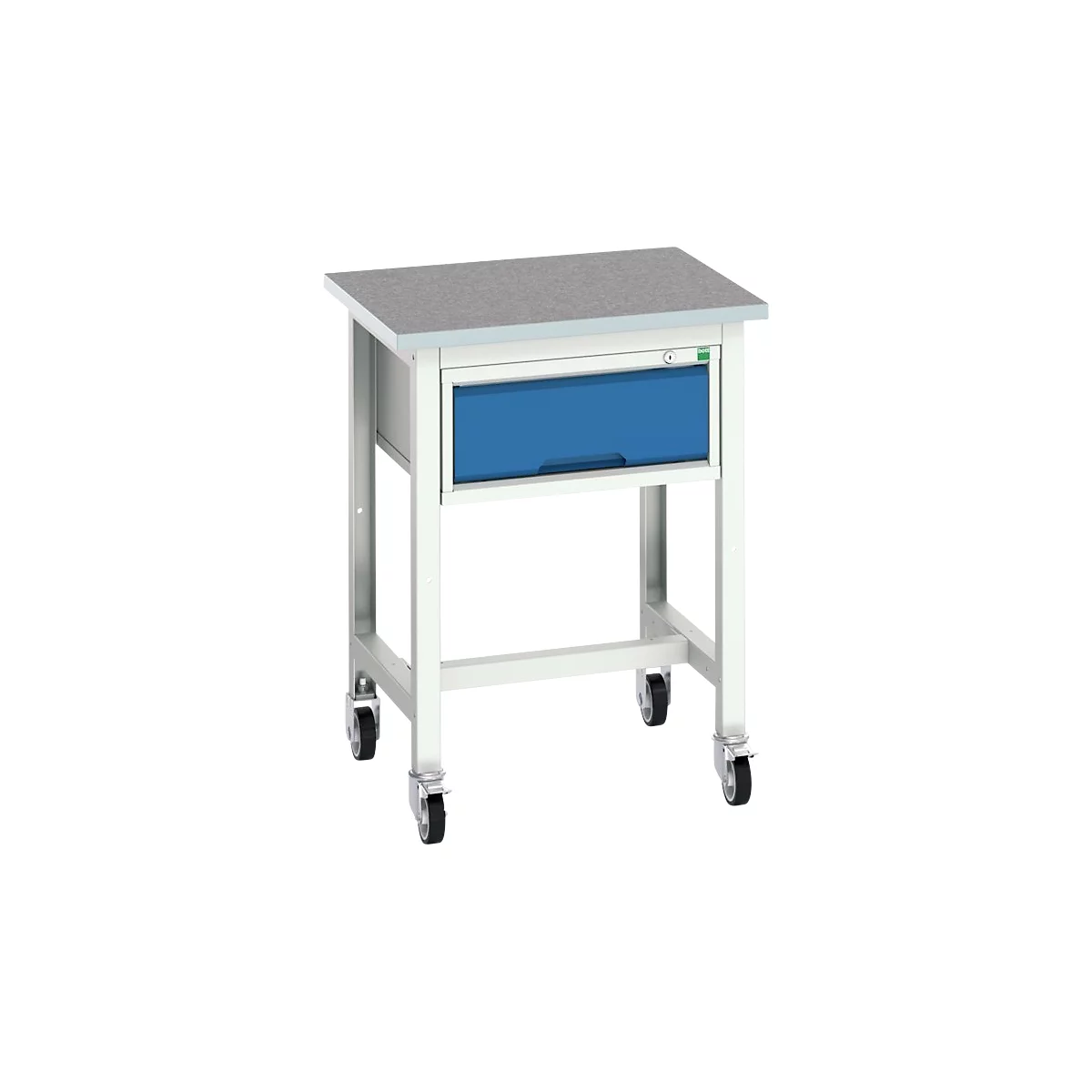 Bott verso werkbank, linoleumblad, 1 lade, met set kruisschoren, B 700 x D 600 x H 930 mm, lichtgrijs / gentiaanblauw