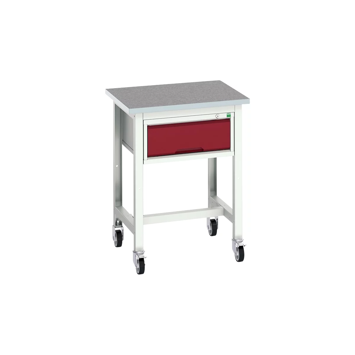 Bott verso werkbank, linoleumblad, 1 lade, met set kruisschoren, B 700 x D 600 x H 930 mm, lichtgrijs/paarsrood