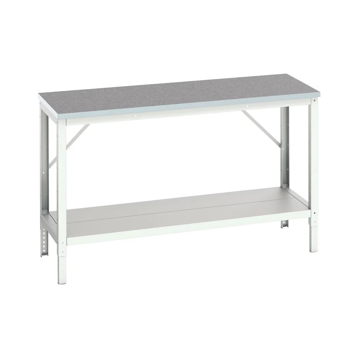 Bott verso werkbank, linoleumblad, met legbord, B 1500 x D 600 x H 780 - 930 mm, RAL 7035 lichtgrijs