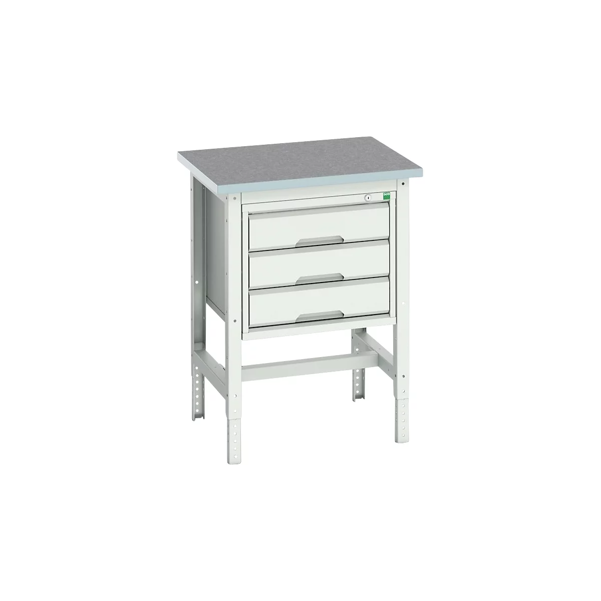 Bott verso werkbank, linoleumblad, met set dwarsverbindingen, 3 laden, B 700 x D 600 x H 780 - 930 mm, lichtgrijs