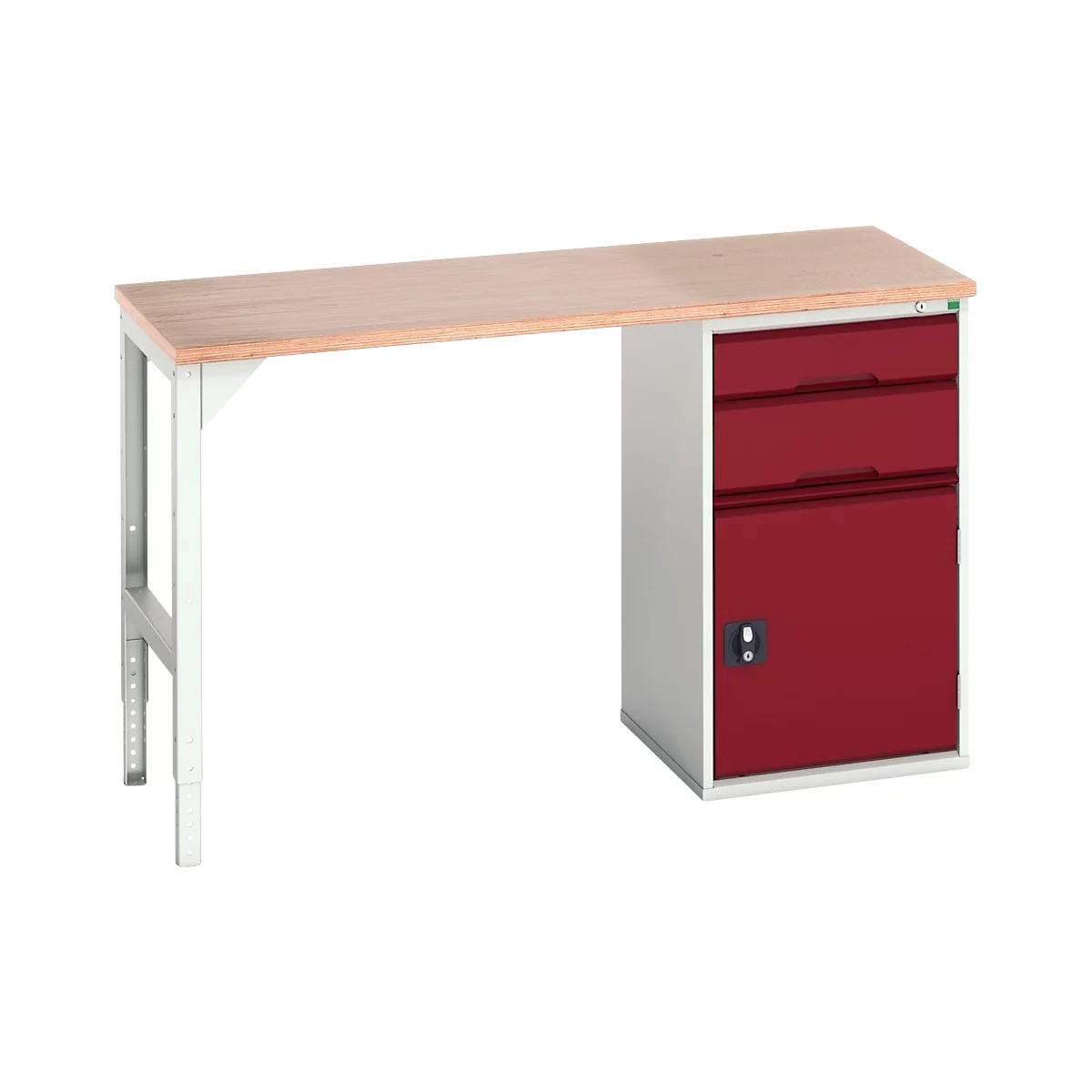 Bott verso werkbank onderbouw, multiplex legbord, 2 laden, 1 deur, 1 legbord, B 1500 x D 600 x H 930 mm, lichtgrijs/paarsrood
