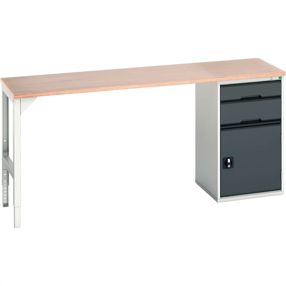 Bott verso werkbank onderbouw, multiplex legbord, 2 laden, 1 deur, 1 legbord, B 2000 x D 600 x H 930 mm, lichtgrijs / antracietgrijs