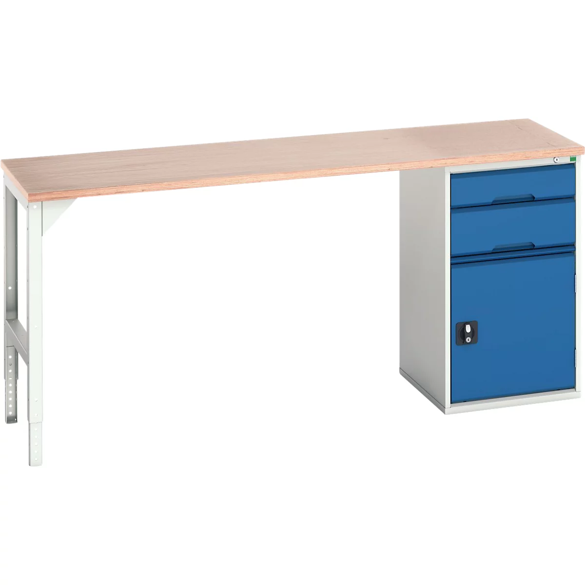 Bott verso werkbank onderbouw, multiplex legbord, 2 laden, 1 deur, 1 legbord, B 2000 x D 600 x H 930 mm, lichtgrijs / gentiaanblauw