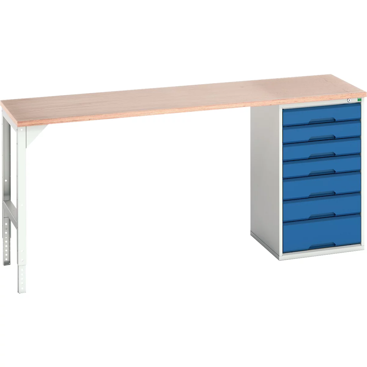 Bott verso werkbank, tot 600 kg, 7 laden, B 2000 x D 600 x H 930 mm, beuken multiplex, staal, grijs