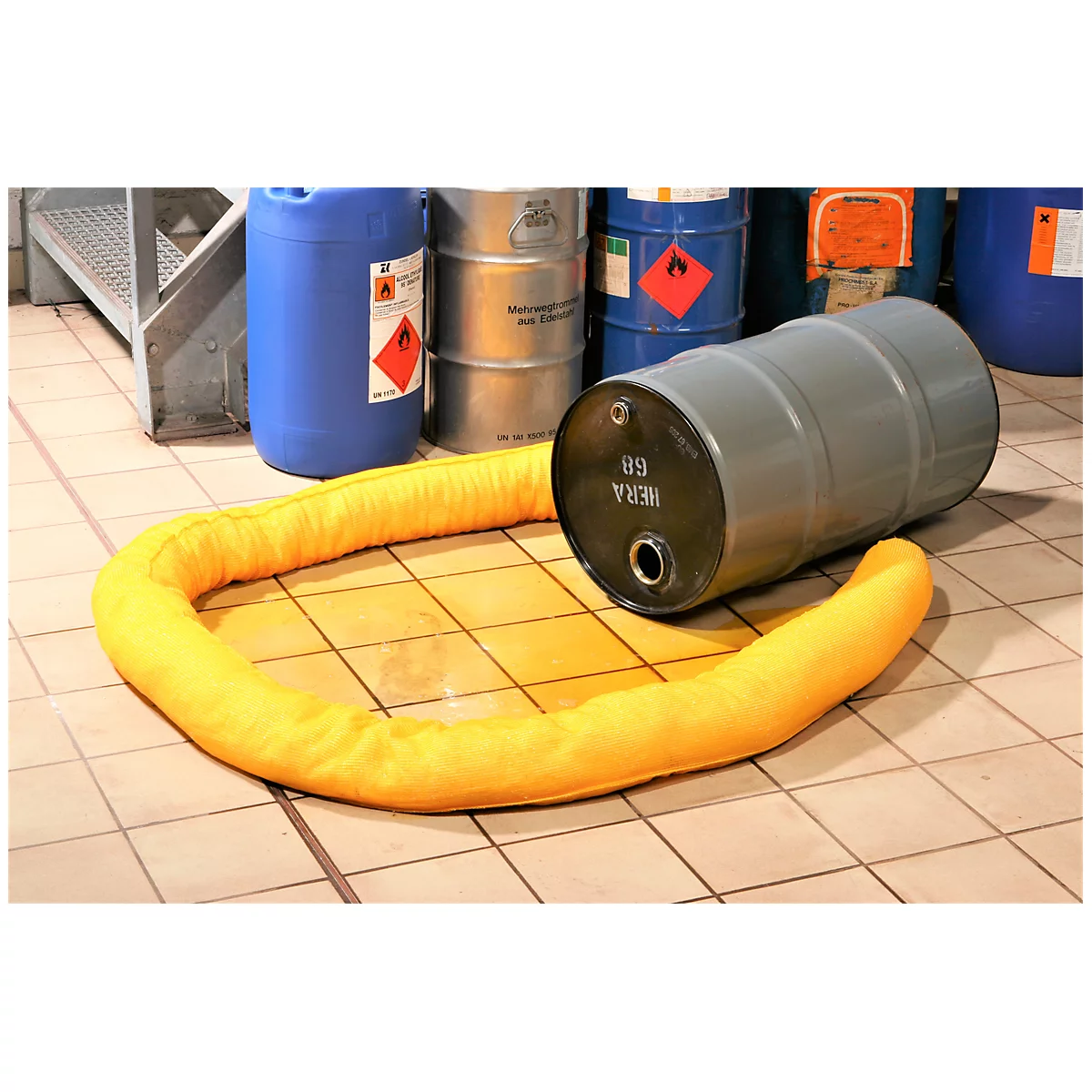Boudin absorbant à remplissage flocons, absorbe particulièrement les produits chimiques, ø 75 x 1200 mm