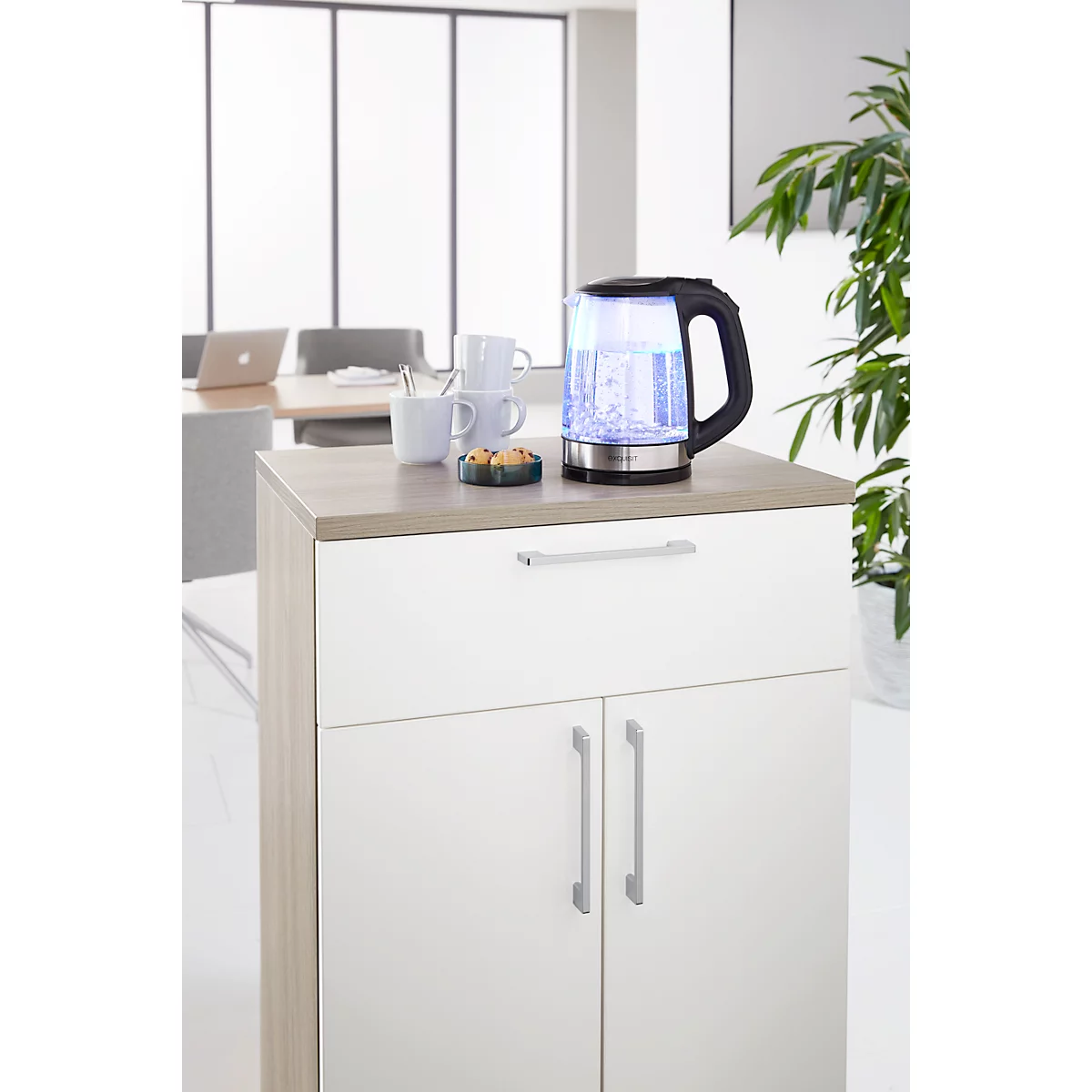 Bouilloire exquisit 3501 swg WK, verre, 2 L, 2200 W, avec éclairage intérieur, rotation à 360°,