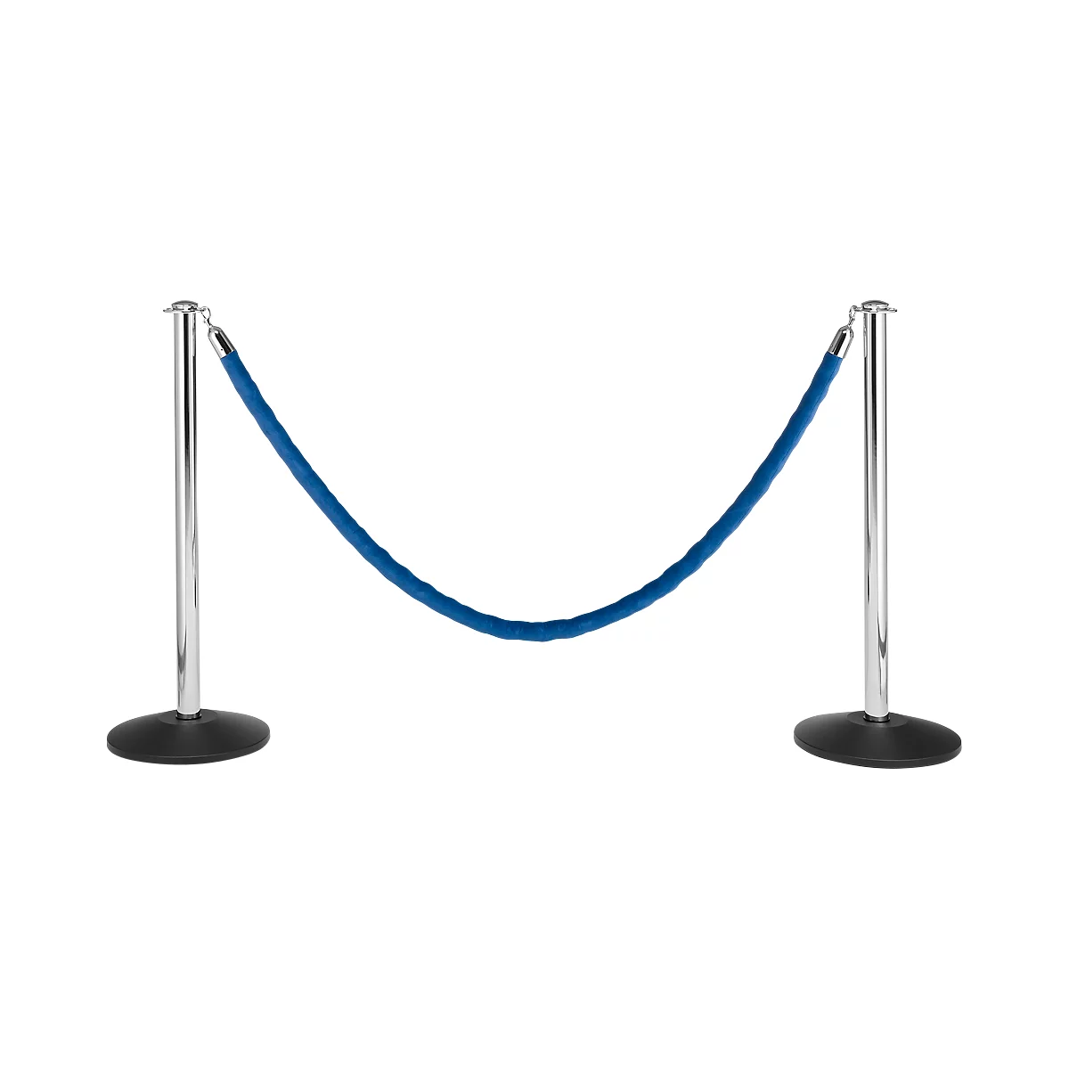 Two silver posts with a blue velvet rope, which delimits a passage.