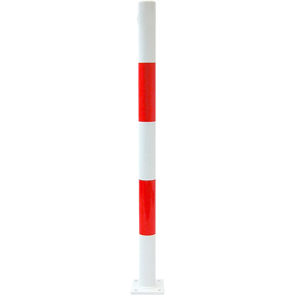 Red and white striped traffic bollard.