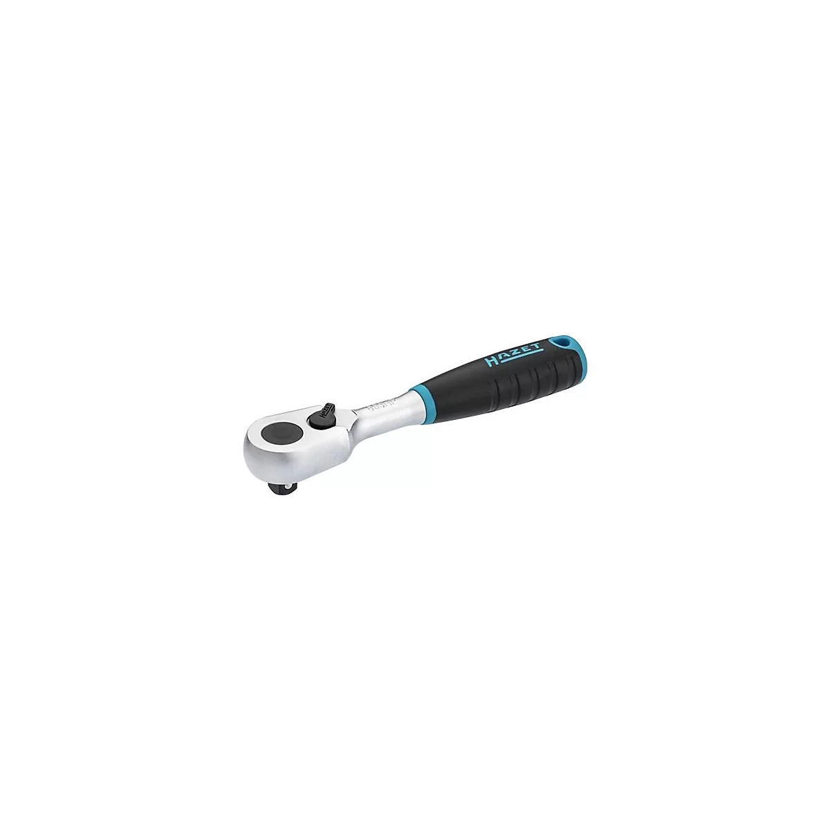 Une clé à cliquet argentée avec une poignée noire et un accent bleu. Le mot HAZET est visible sur la poignée.