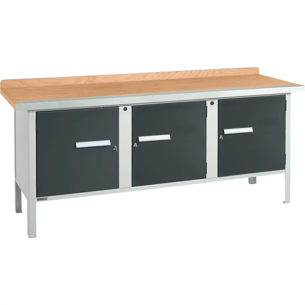Box-type werkbank Schäfer Shop Select PW 200-3, beuken multiplex blad, met stalen rand, tot 750 kg, B 2000 x D 700 x H 840 mm, antraciet