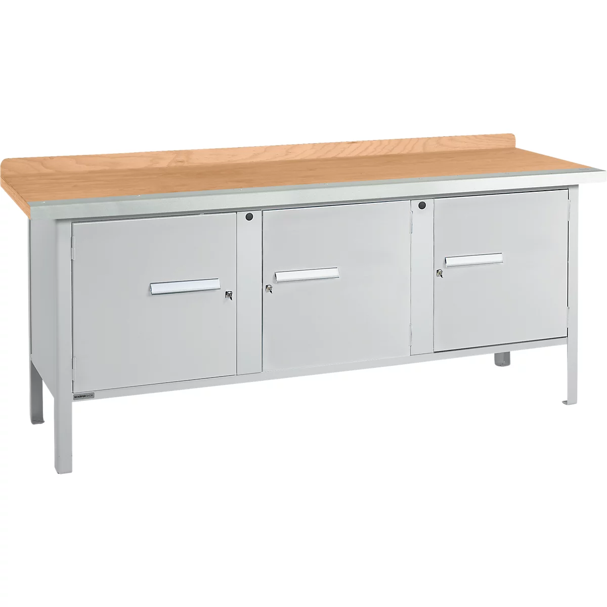 Box-type werkbank Schäfer Shop Select PW 200-3, beuken multiplex blad, met stalen rand, tot 750 kg, B 2000 x D 700 x H 840 mm, blank aluminium