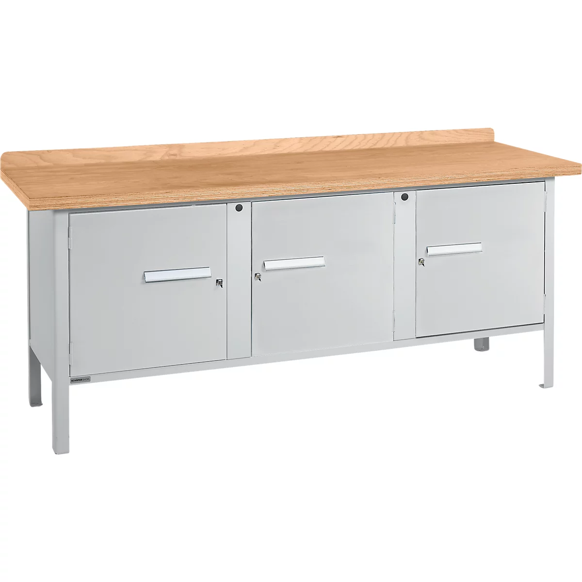 Box-type werkbank Schäfer Shop Select PW 200-3, beuken multiplex blad, tot 750 kg, B 2000 x D 700 x H 840 mm, blank aluminium