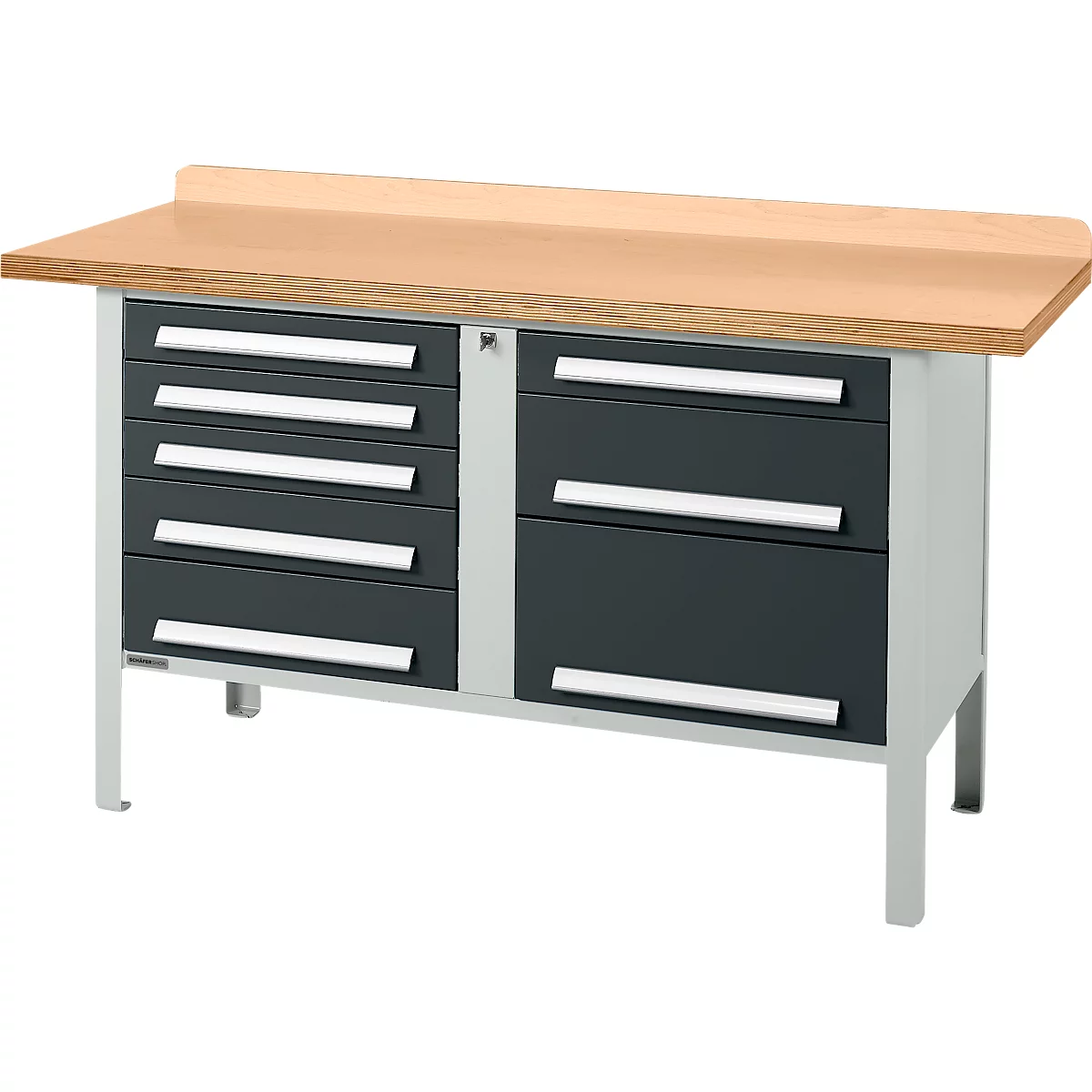 Box-type werkbank Schäfer Shop Select PWi 150-8, beuken multiplex blad, tot 750 kg, B 1500 x D 700 x H 840 mm, antraciet